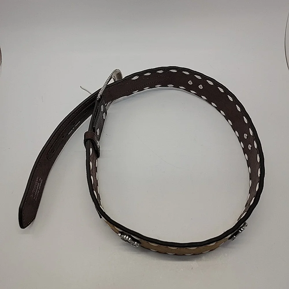 Nocona Belt Co. Silver Western Belt Size‎ 32 Two-tone Leather Brown Star Concho